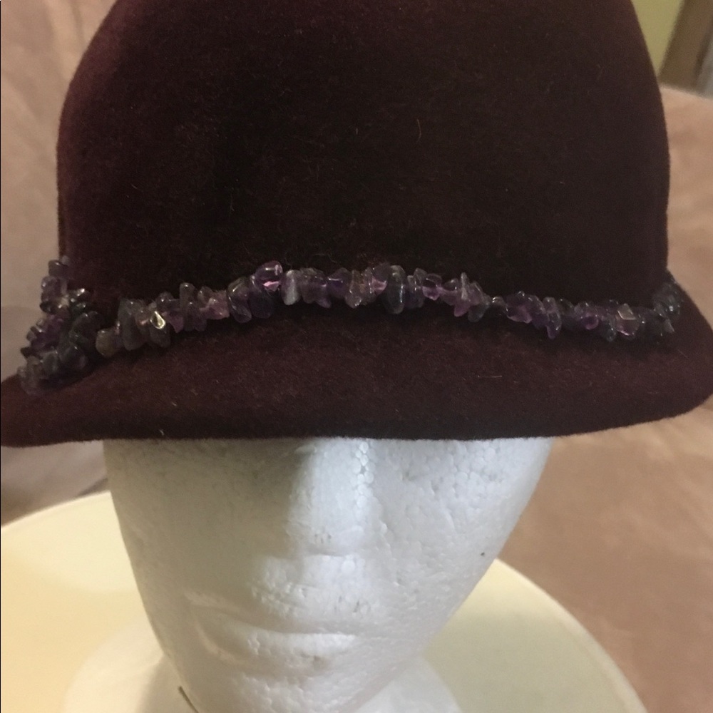 Burgundy vintage handmade hat with stone trimming